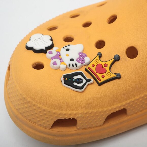 CROCS Clogs & Charms Mustard Yellow Gardening Outdoors Casual Hello Kitty Pooh - Picture 8 of 12
